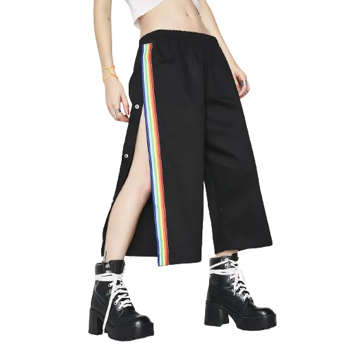 Pantalon Boutonné Fendu Rayé En Arc-en-ciel