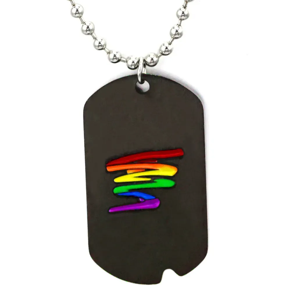 Collier plaques militaire arc-en-ciel lgbtqia+
