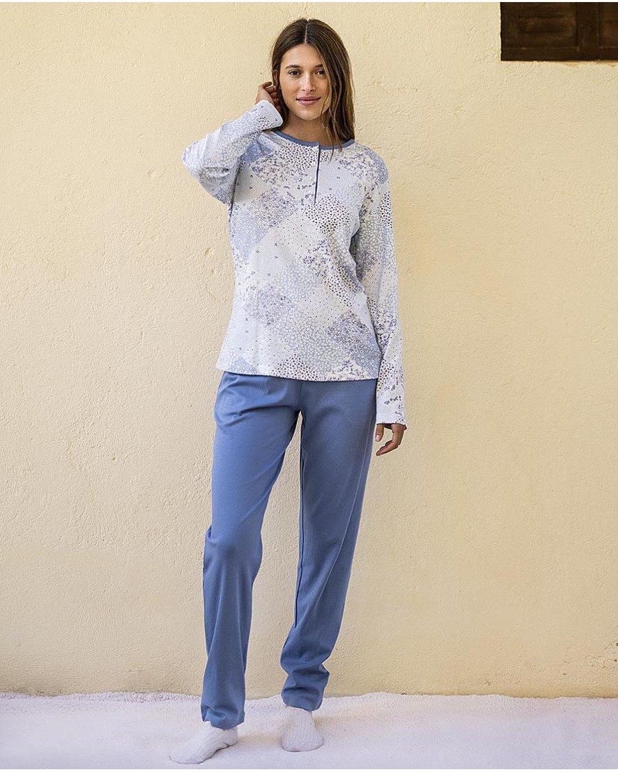 Pyjama à motif patchwork bleu Mode Intima