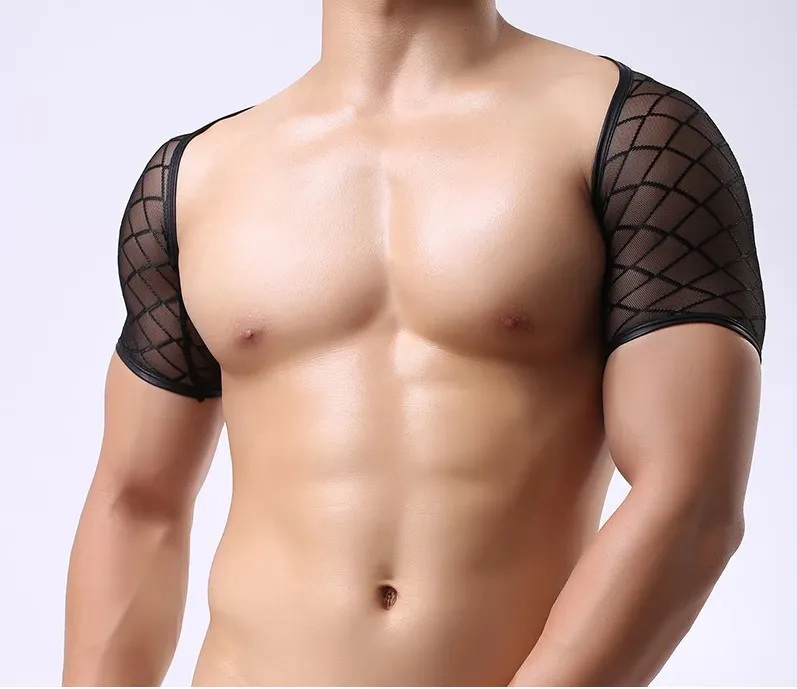Crop Top en résille noir pour homme – Image 2