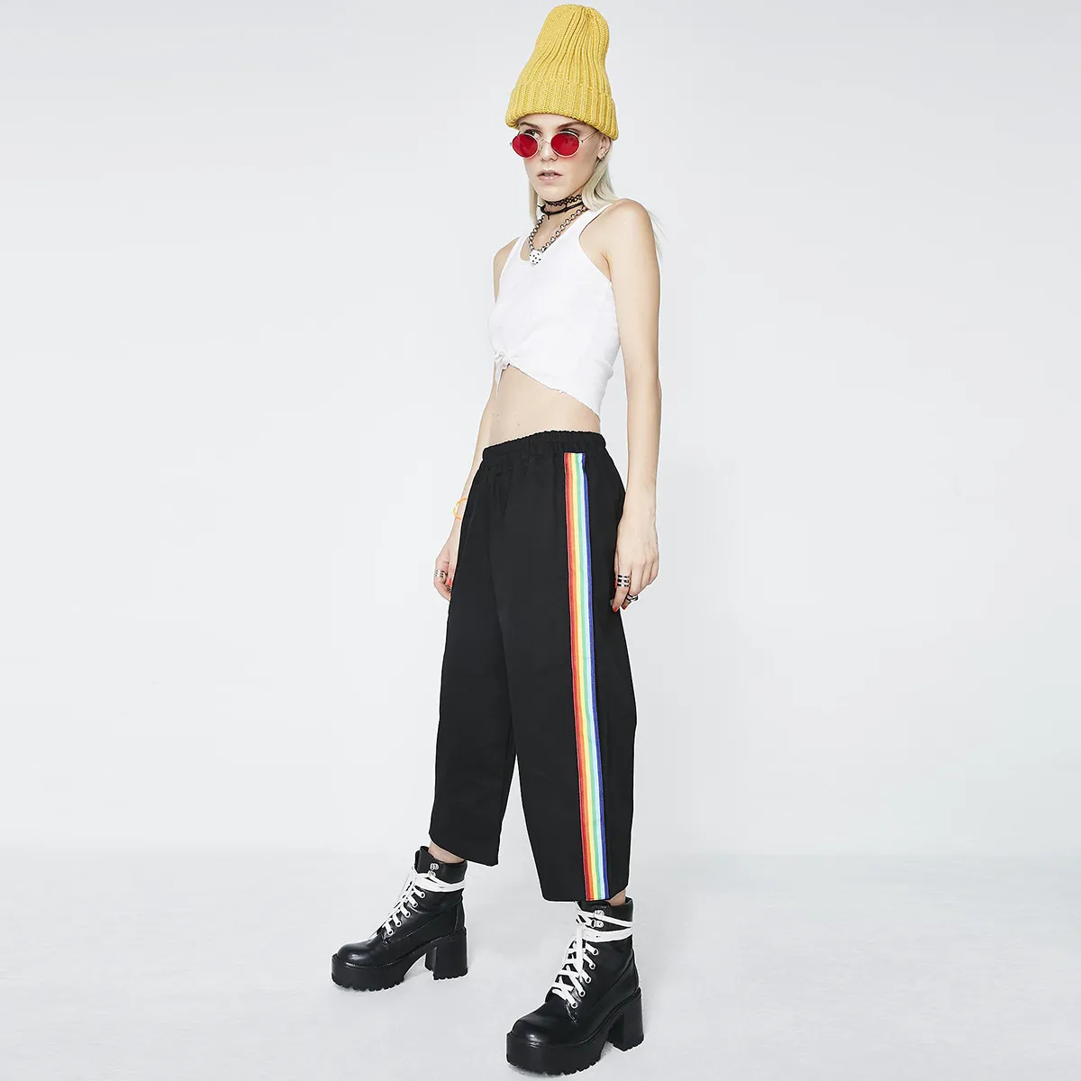 Pantalon Boutonné Fendu Rayé En Arc-en-ciel – Image 3