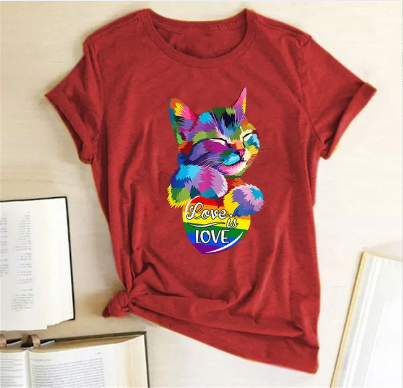 T-shirt LGBT coeur chat love is love – Image 6