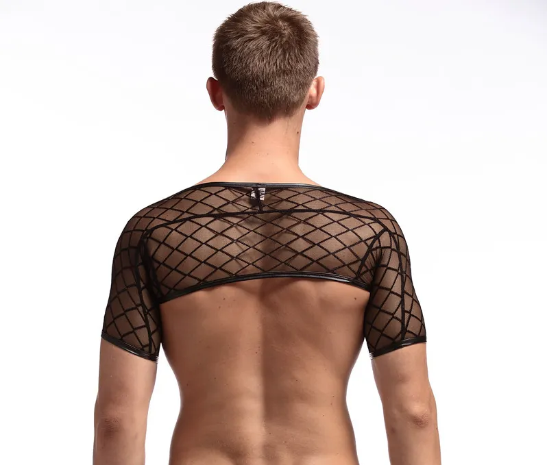 Crop Top en résille noir pour homme – Image 3