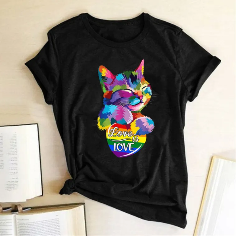 T-shirt LGBT coeur chat love is love – Image 2