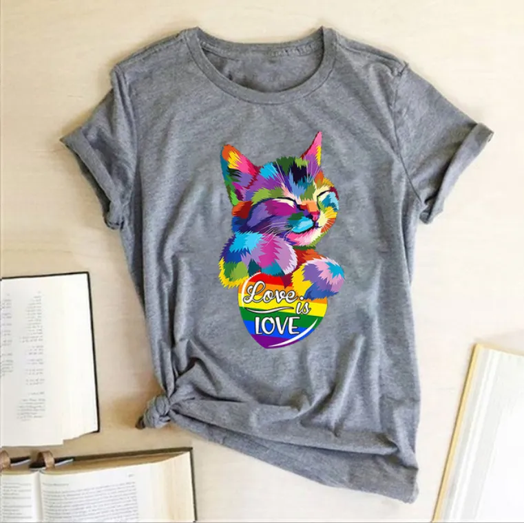T-shirt LGBT coeur chat love is love – Image 4