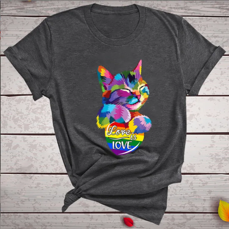 T-shirt LGBT coeur chat love is love – Image 3
