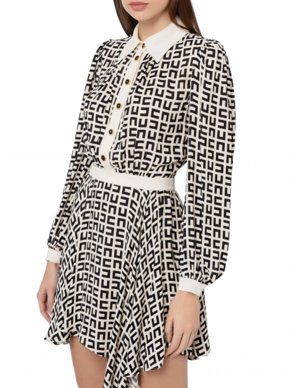 Robe chemise à logo noir et beurre en viscose Elisabetta Franchi – Image 3