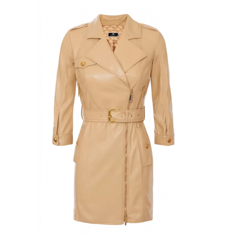 Robe en cuir éco camel style biker Elisabetta Franchi