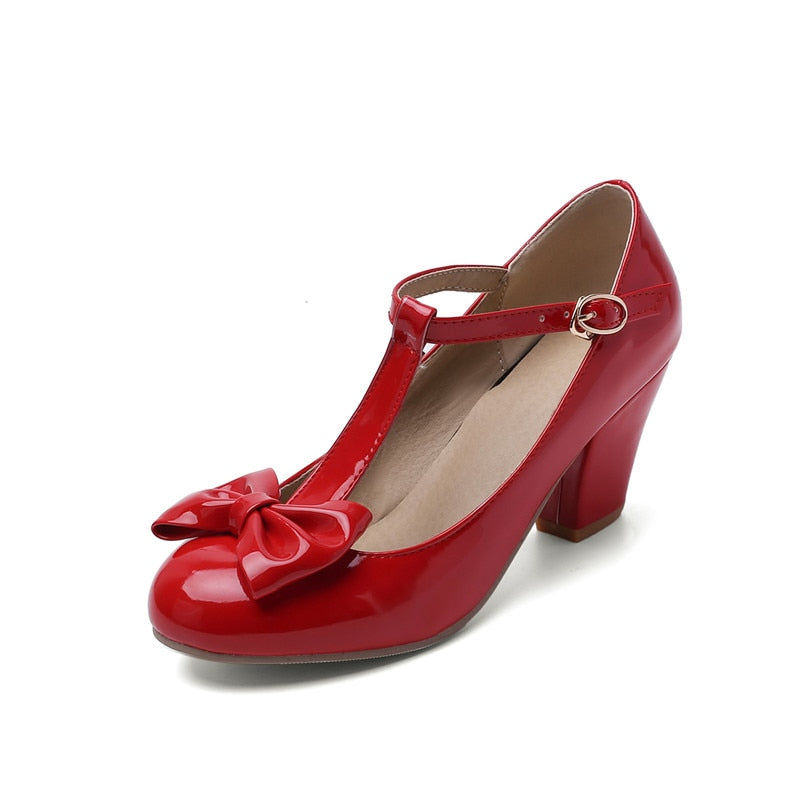 Chaussures Vintage femme avec nœud rouge – Image 2
