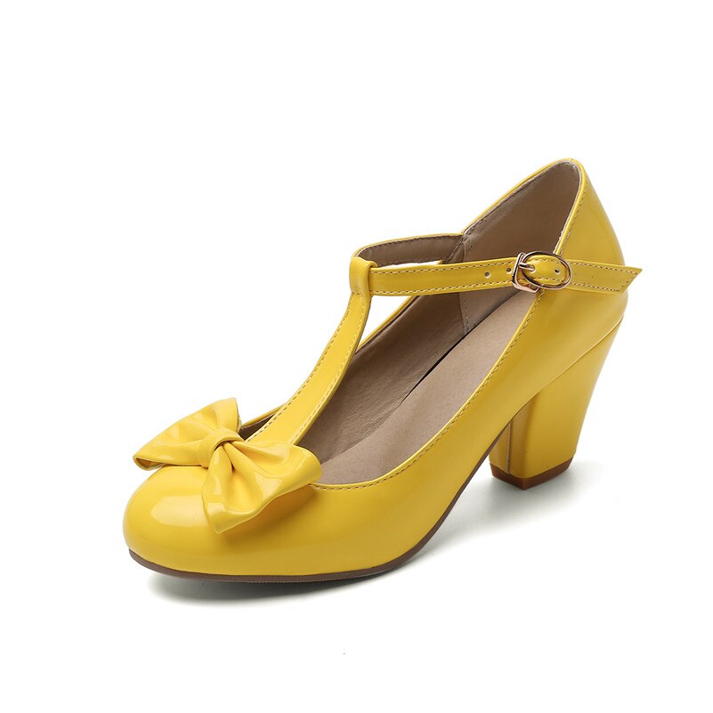Chaussures vintage femme avec nœud jaune
