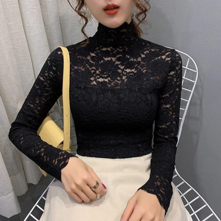 Crop top vintage dentelle manches longues – Image 2