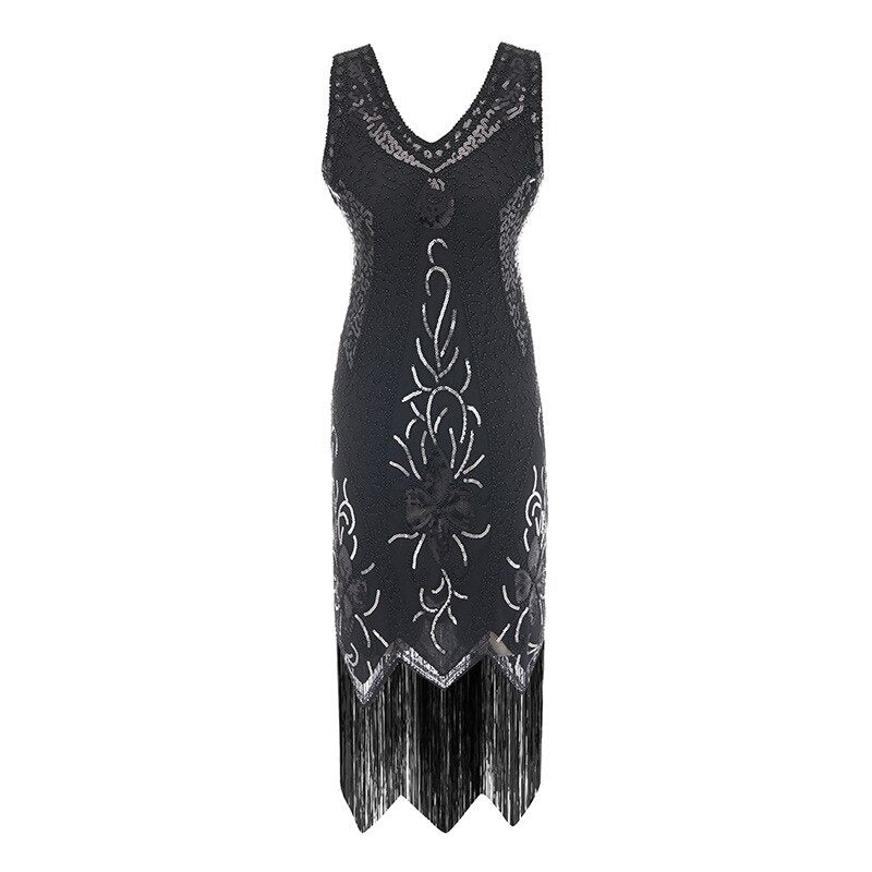 Robe vintage Gatsby Charleston noire et argentée