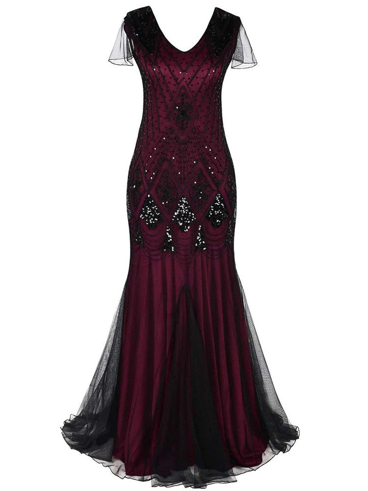 Robe Gatsby longue haute couture pourpre.