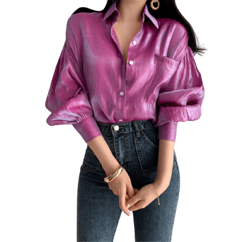 Chemisier vintage en satin lumineux – Image 3