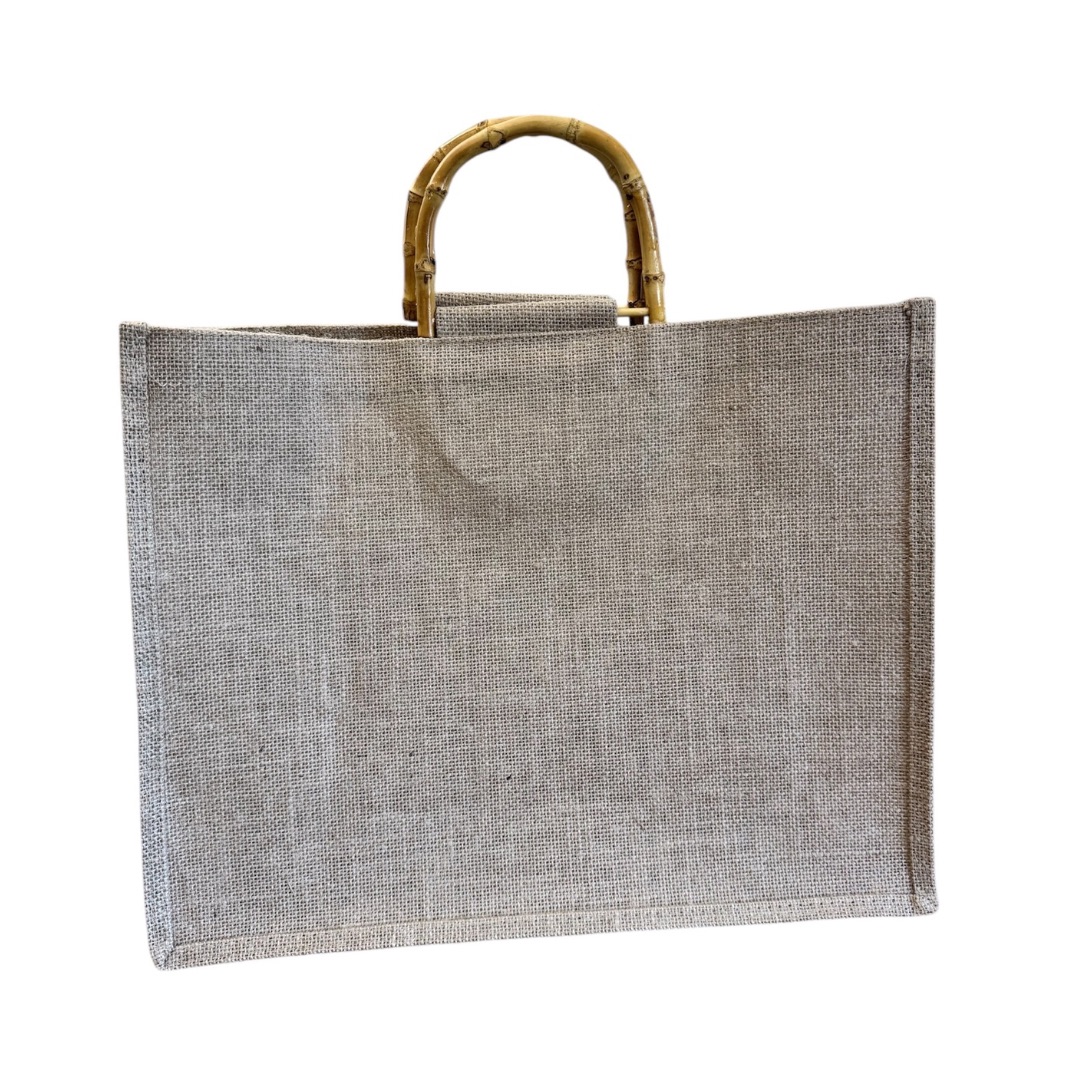 Sac cabas jute à customiser – anse bambou 42x33x18 cm | Lou Passion