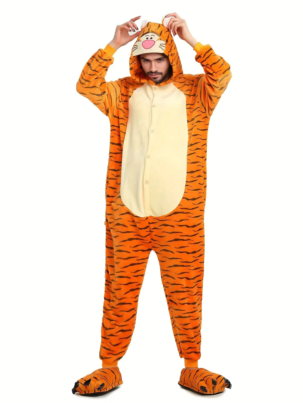 Combinaison pyjama tigre adulte en peluche – costume douillet pour cosplay et maison