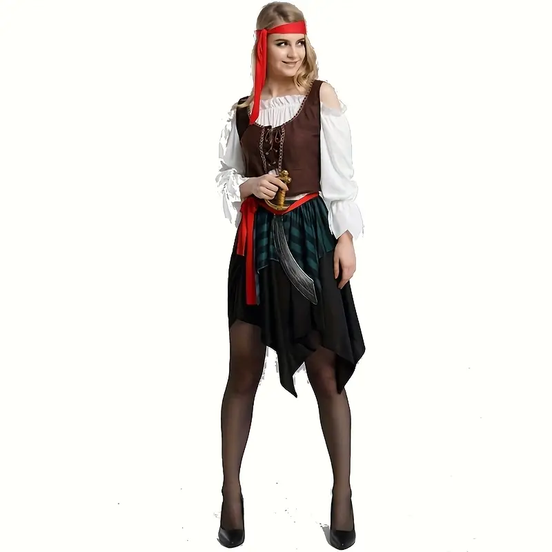 Déguisement pirate adulte style Jack Sparrow – chemise, gilet et ceinture