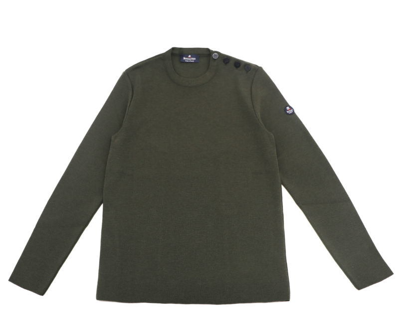 Pull Royal Mer Col Rond Boutonné Kaki – KLASEL UH1 – Image 6