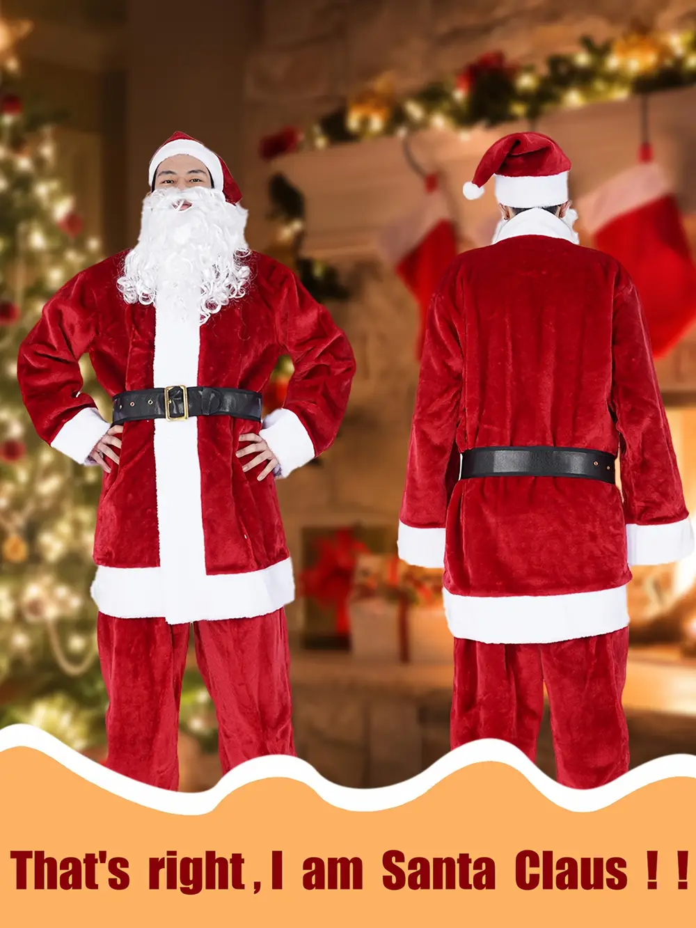 Déguisement Père Noël 4 pièces ultra-épais – Chapeau, haut, pantalon, ceinture