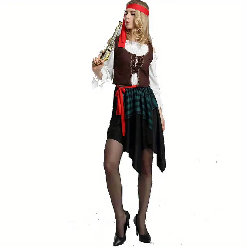 Déguisement pirate adulte style Jack Sparrow – chemise, gilet et ceinture – Image 3