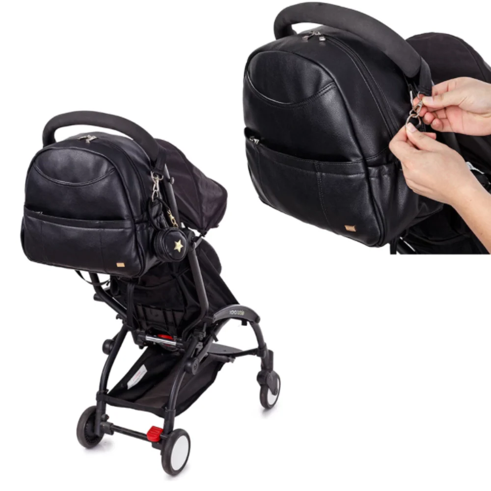 Sac à dos à langer cuir vegan (gris pastel) – Image 2