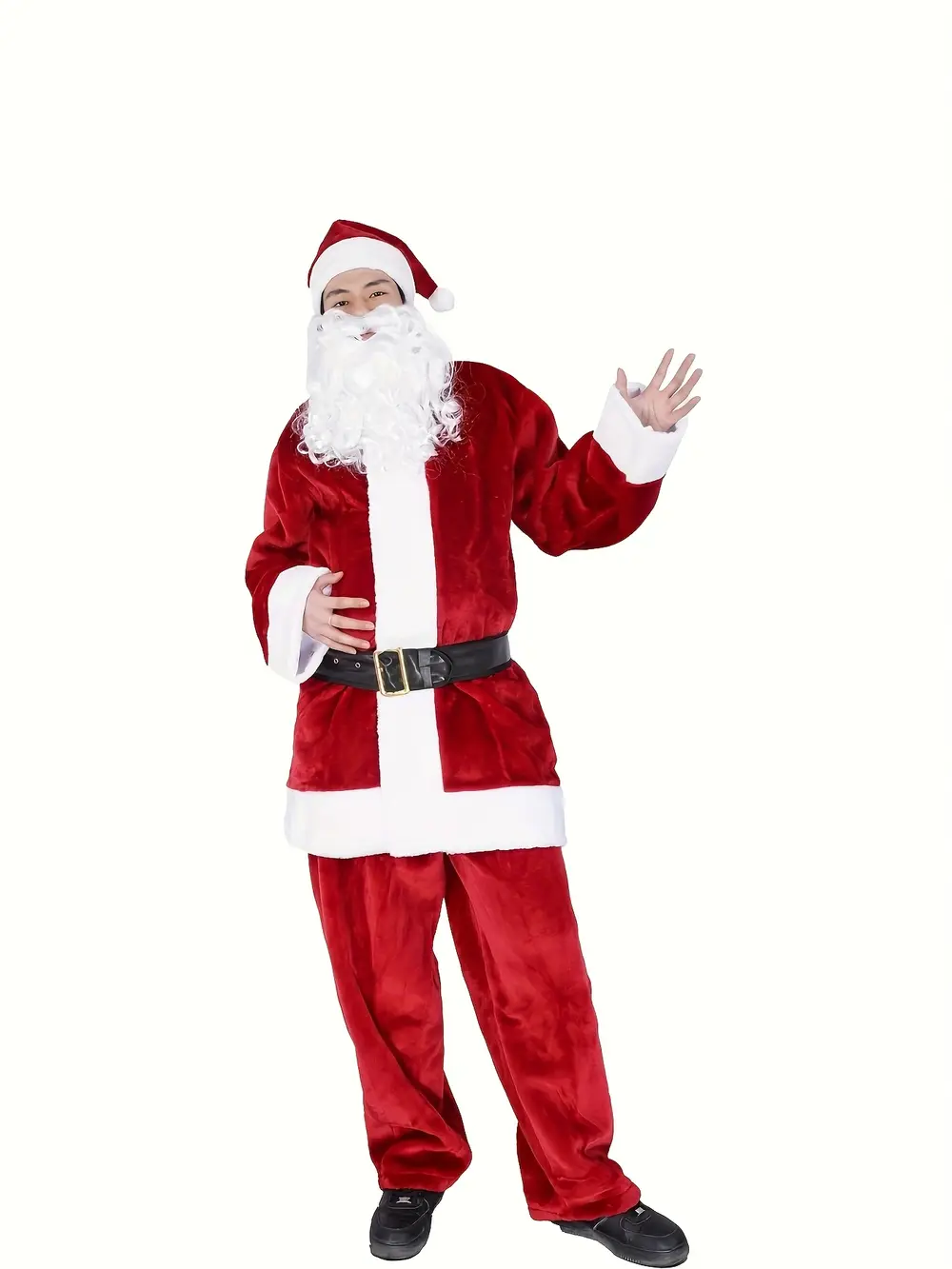 Déguisement Père Noël 4 pièces ultra-épais – Chapeau, haut, pantalon, ceinture – Image 2