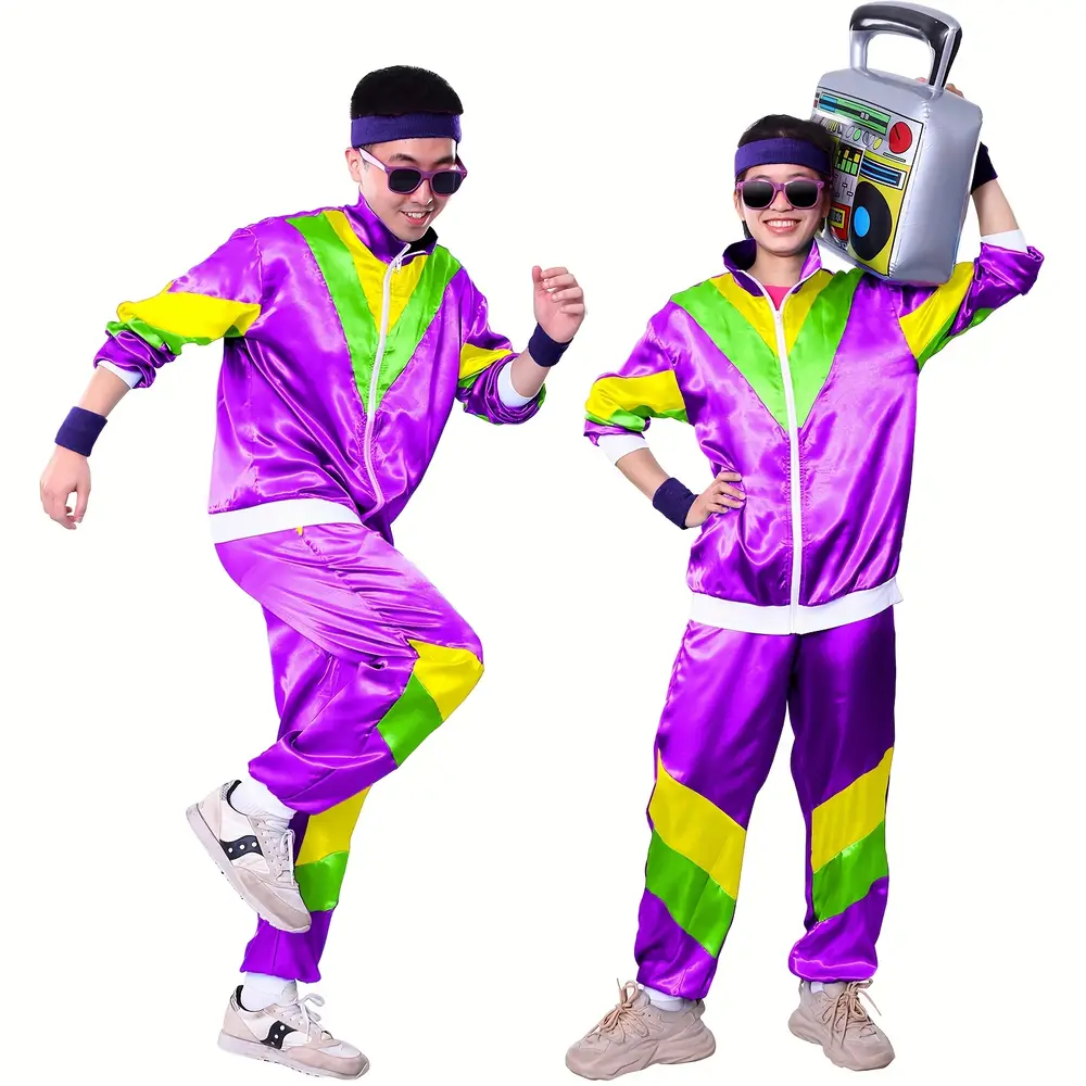 Déguisement rétro années 80 – survêtement vintage hip-hop avec accessoires gonflables – Image 2