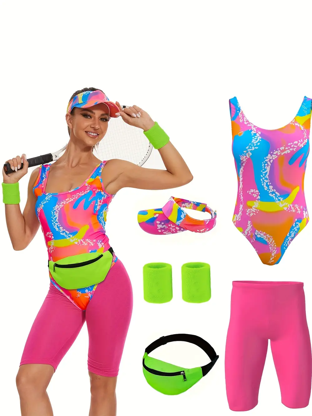 Ensemble costume femme vintage 5 pièces – style années 80/90 pour Halloween ou cosplay