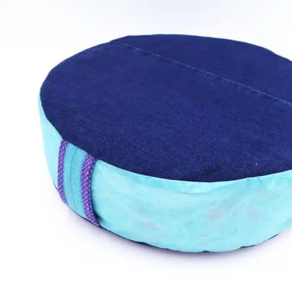 Coussin de méditation Zafu éco-responsable – Upcyclé – Bleu – Image 2