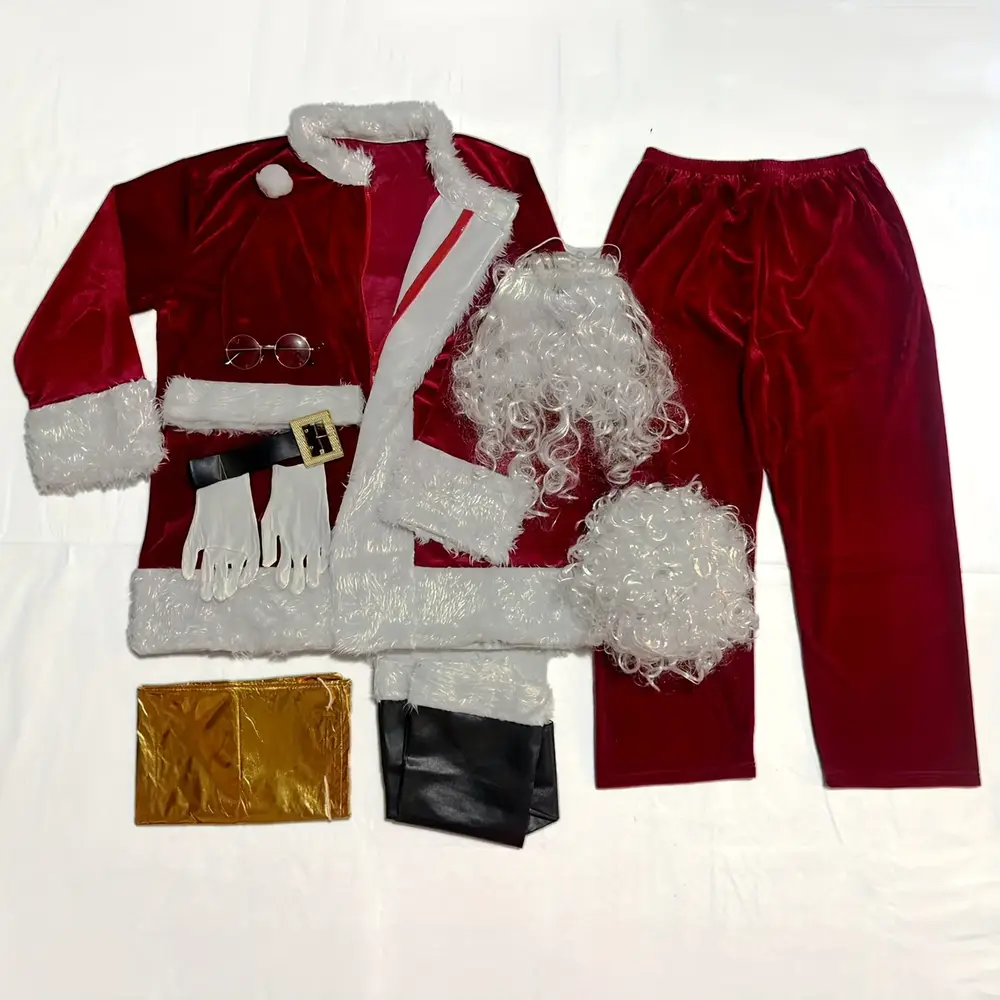 Costume Père Noël velours bordeaux – ensemble 10 pièces élégant et complet – Image 2