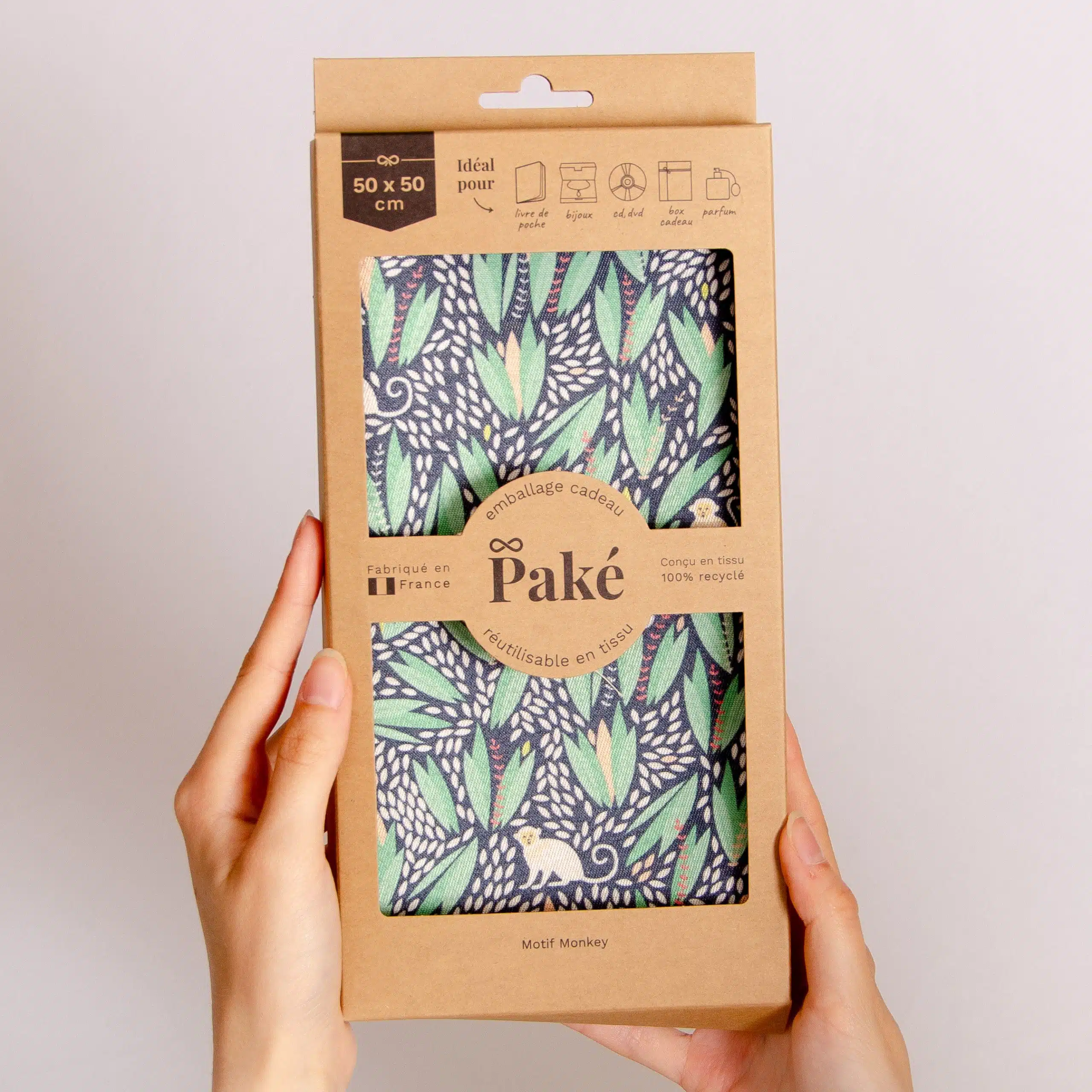 Emballage cadeau tissu réutilisable recyclé – Petit motif Monkey – Paké – Image 2