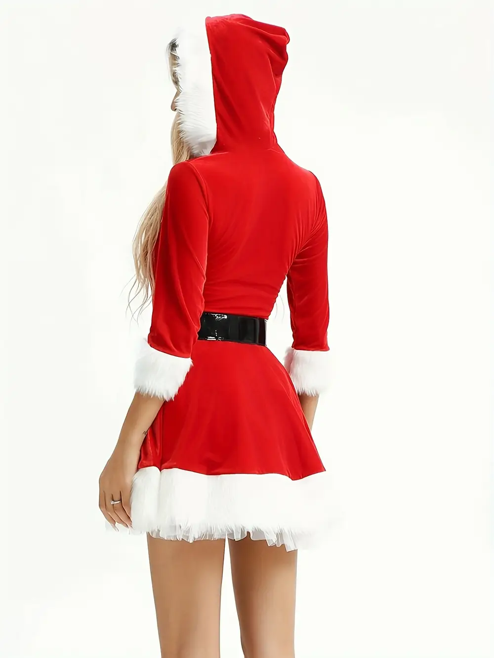 Robe de Noël femme avec capuche – style Santa chic en velours rouge – Image 5