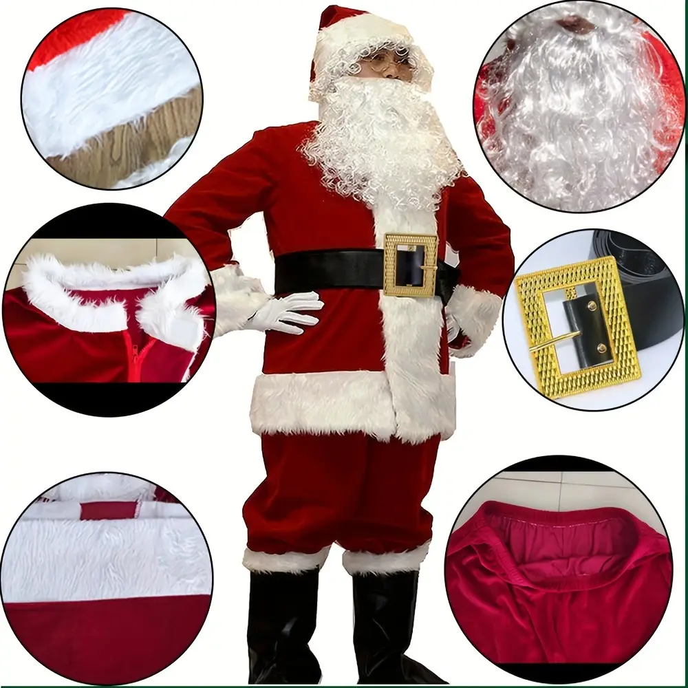 Costume Père Noël velours bordeaux – ensemble 10 pièces élégant et complet – Image 4