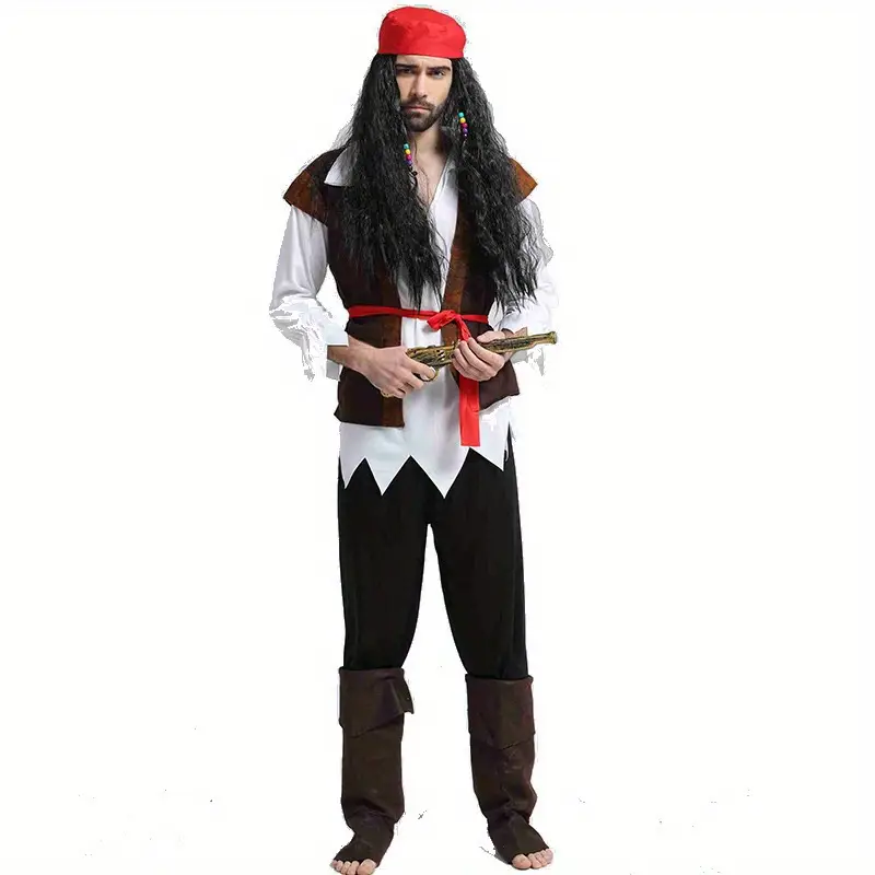 Déguisement pirate adulte style Jack Sparrow – chemise, gilet et ceinture – Image 4