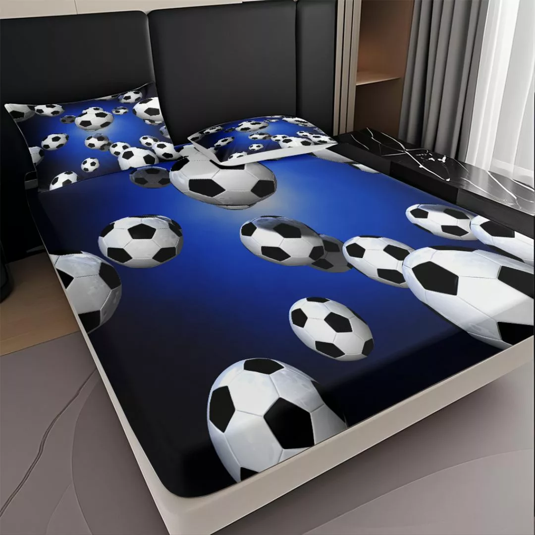 Parure de lit ballons de foot 3D – Ambiance sportive pour chambre d’enfant – Confort ultra doux et design réaliste – Image 3