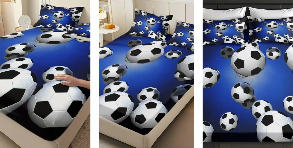 Parure de lit ballons de foot 3D – Ambiance sportive pour chambre d’enfant – Confort ultra doux et design réaliste