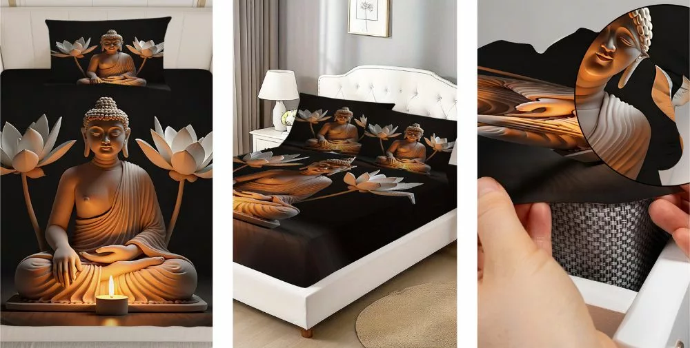 Parure de lit Bouddha lotus et sérénité – Ambiance zen et sommeil paisible pour des nuits réparatrices – Image 4