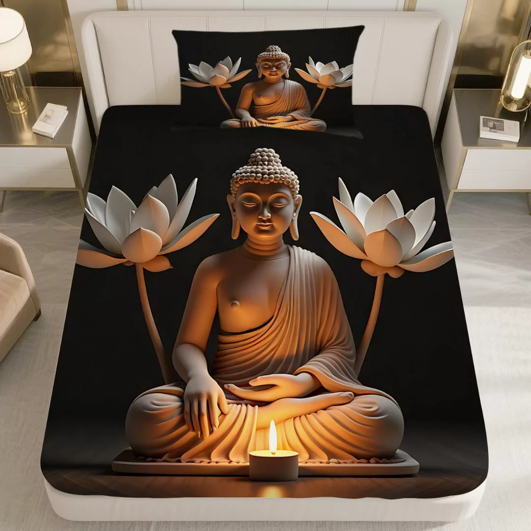 Parure de lit Bouddha lotus et sérénité – Ambiance zen et sommeil paisible pour des nuits réparatrices – Image 5