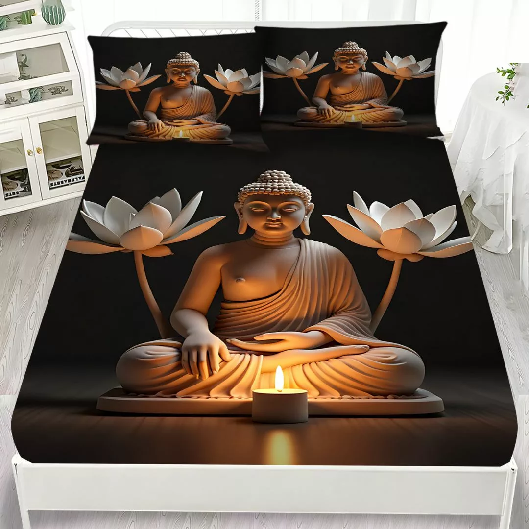 Parure de lit Bouddha lotus et sérénité – Ambiance zen et sommeil paisible pour des nuits réparatrices – Image 6