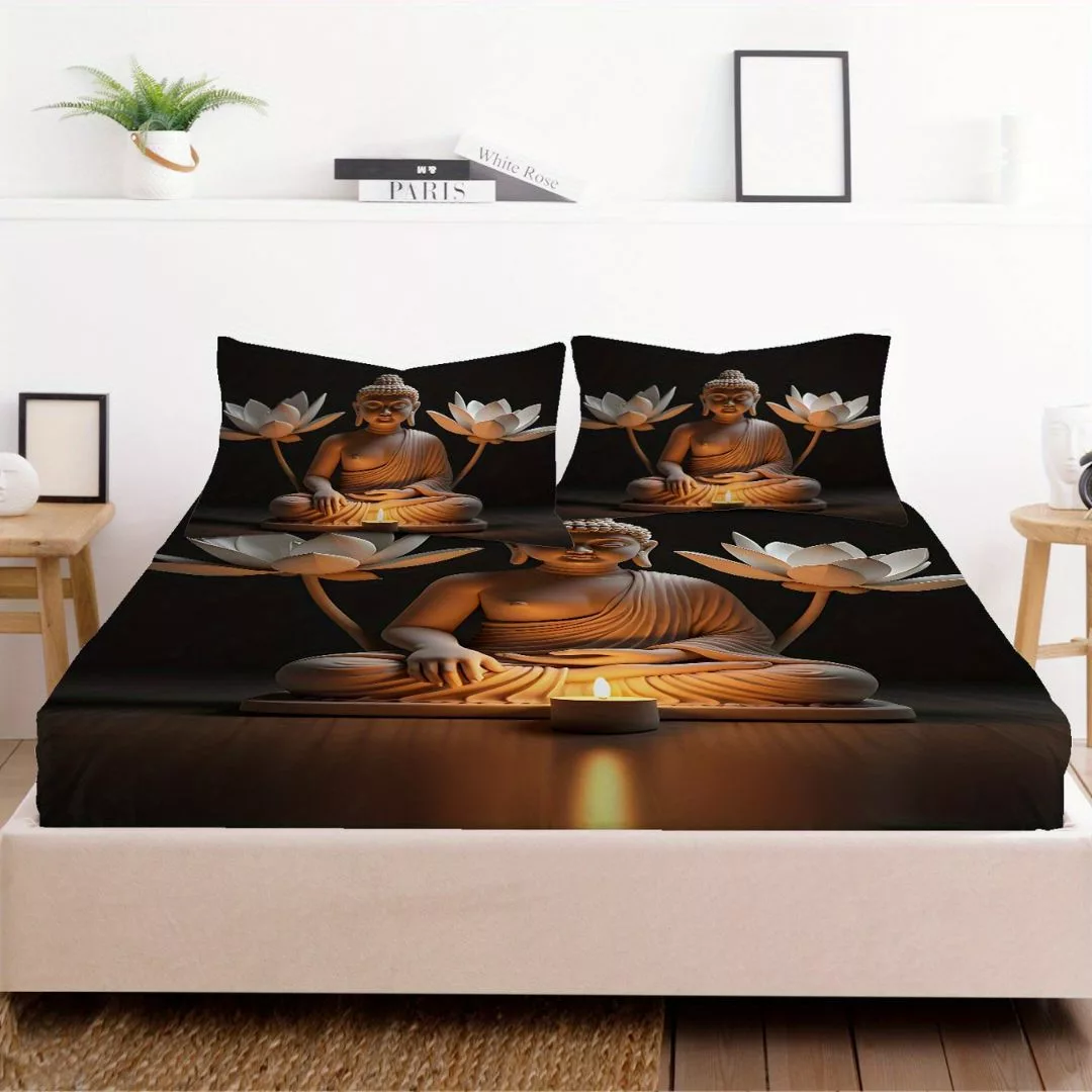 Parure de lit Bouddha lotus et sérénité – Ambiance zen et sommeil paisible pour des nuits réparatrices