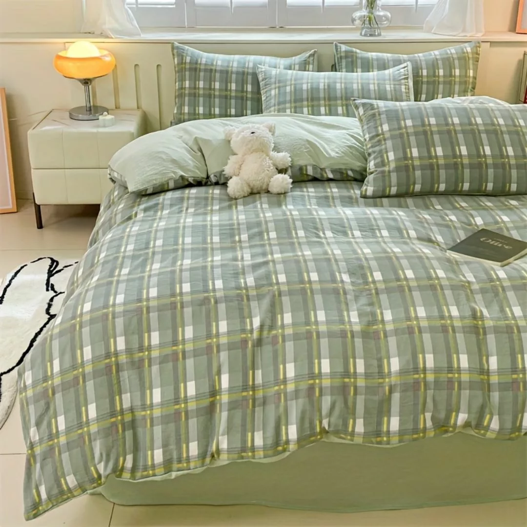 Parure de lit carreaux verts apaisants – Ambiance zen et naturelle pour un sommeil réparateur – Image 2