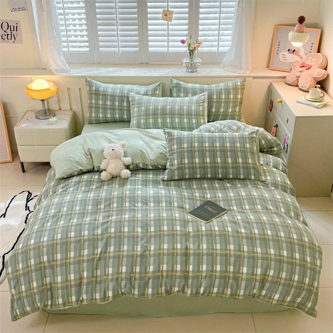 Parure de lit carreaux verts apaisants – Ambiance zen et naturelle pour un sommeil réparateur – Image 9