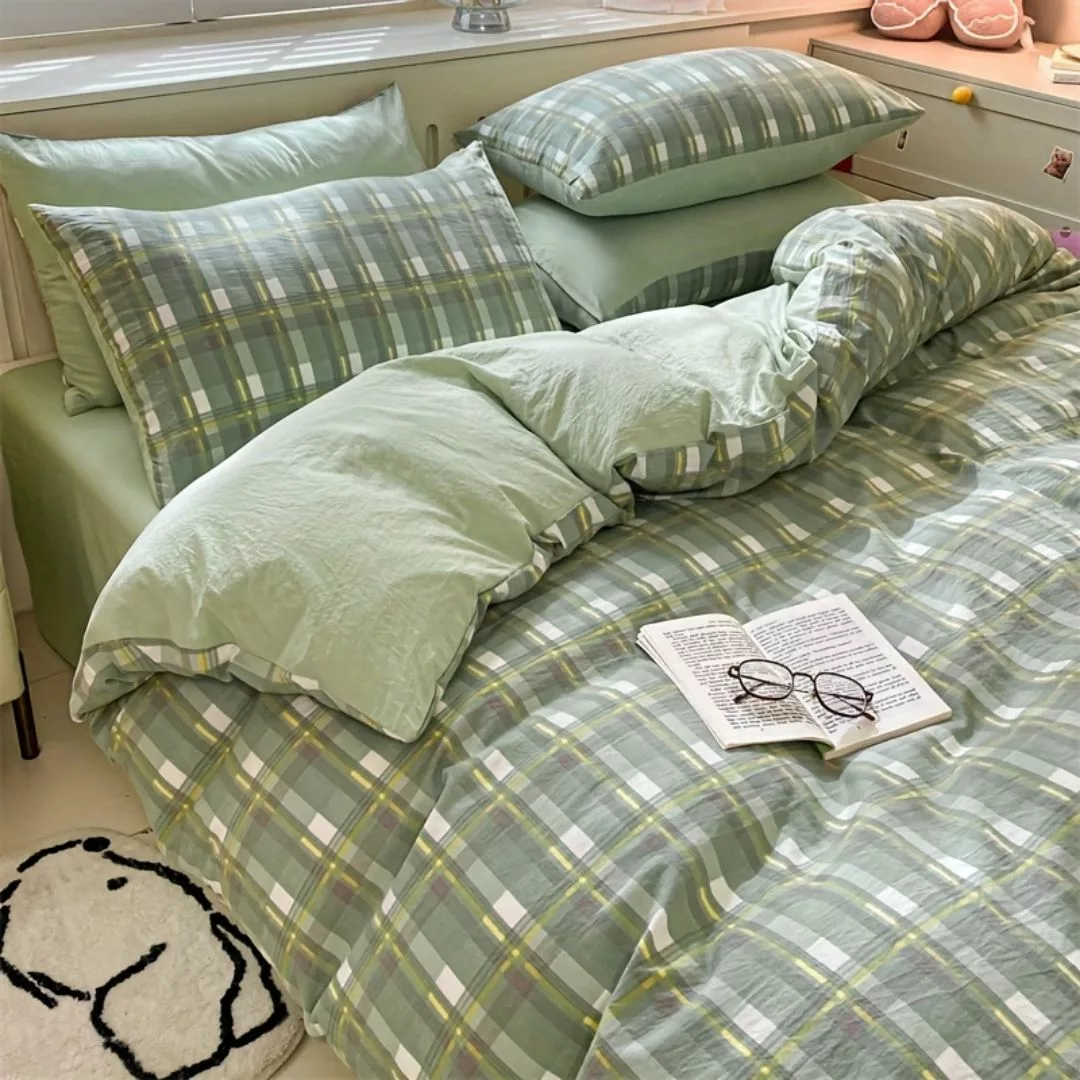 Parure de lit carreaux verts apaisants – Ambiance zen et naturelle pour un sommeil réparateur – Image 7