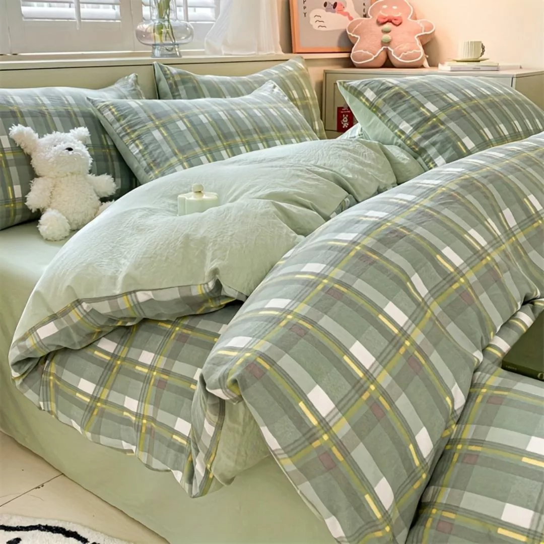 Parure de lit carreaux verts apaisants – Ambiance zen et naturelle pour un sommeil réparateur – Image 8