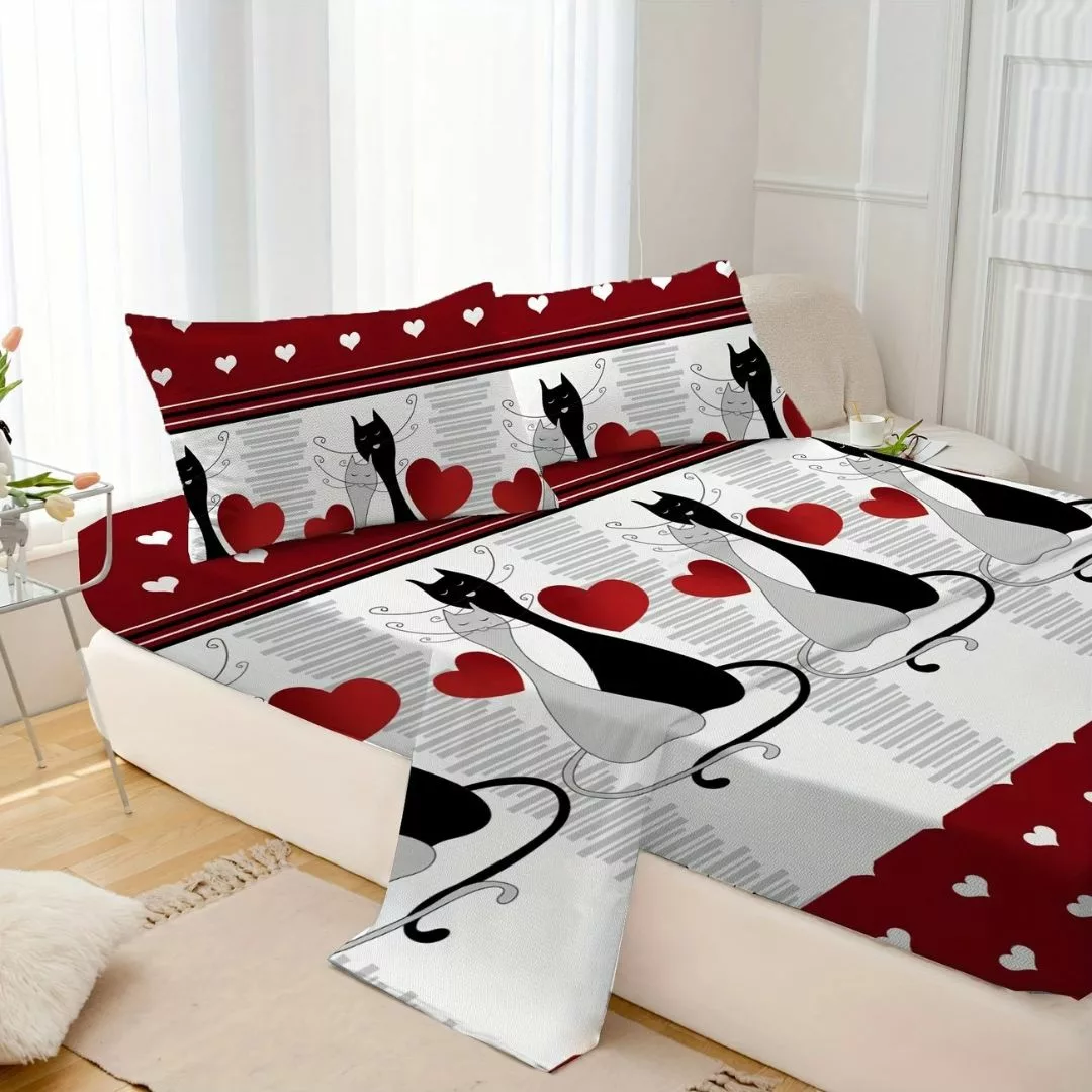 Parure de lit chats amoureux graphiques – Housse douce et stylée pour chambre cosy et romantique – Image 3