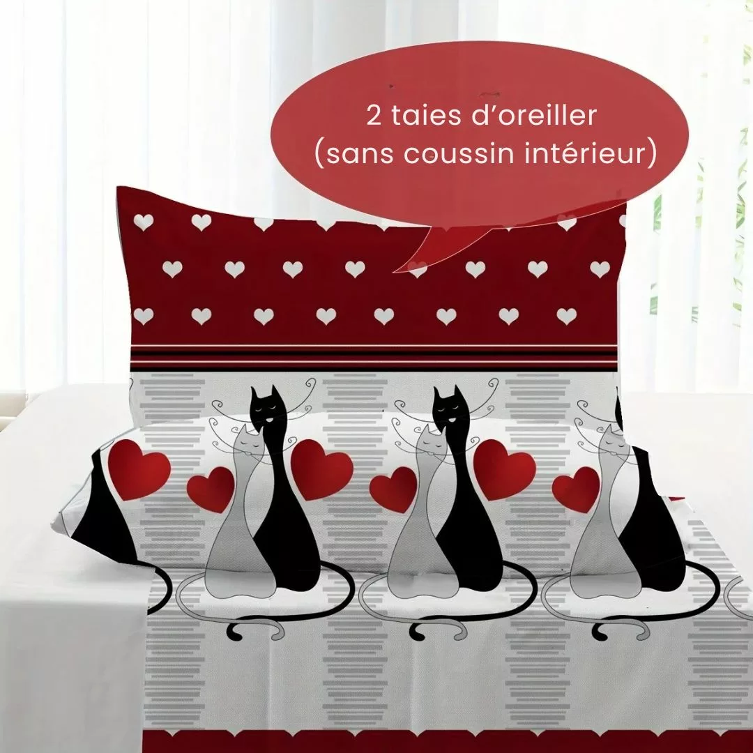 Parure de lit chats amoureux graphiques – Housse douce et stylée pour chambre cosy et romantique – Image 4