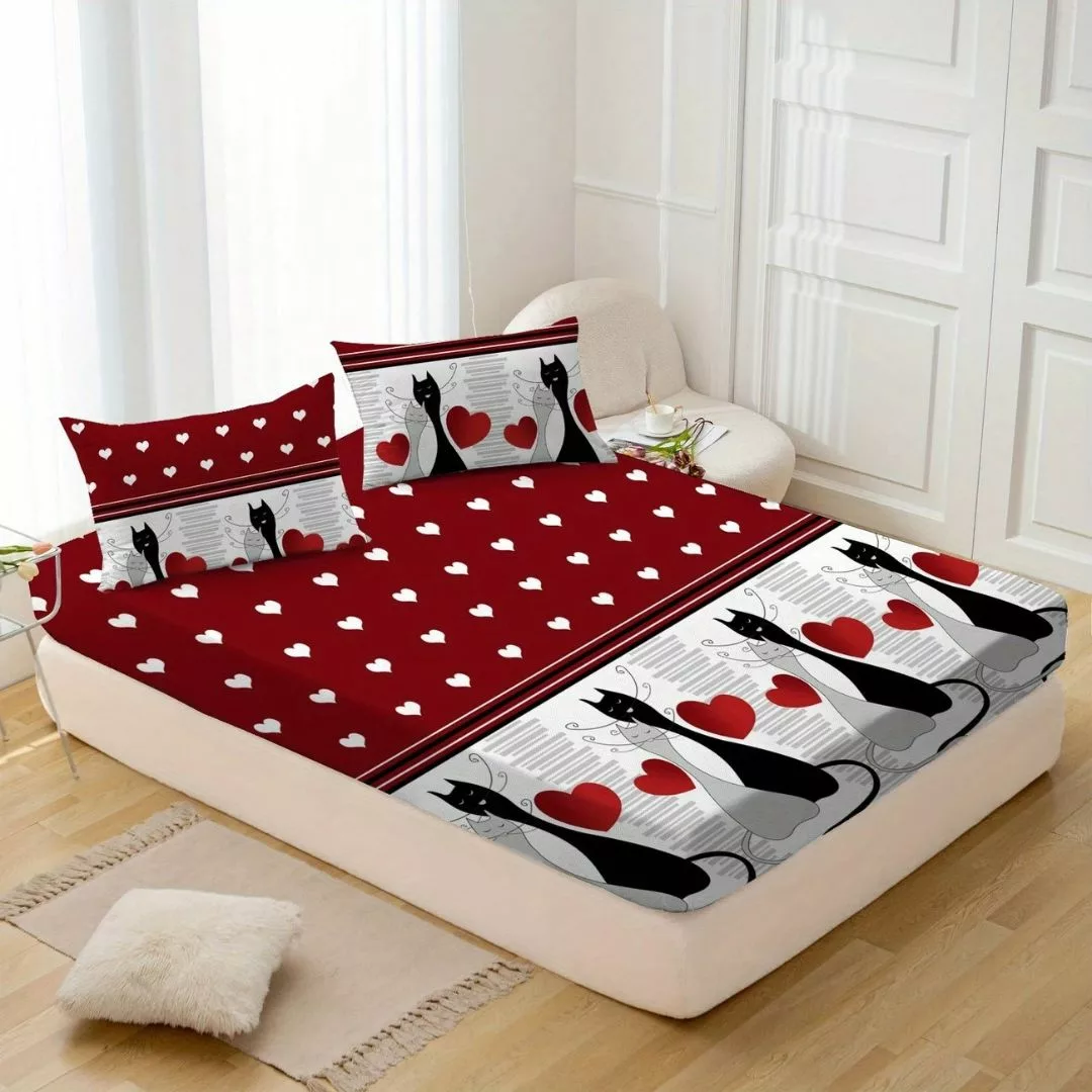 Parure de lit chats amoureux graphiques – Housse douce et stylée pour chambre cosy et romantique – Image 6