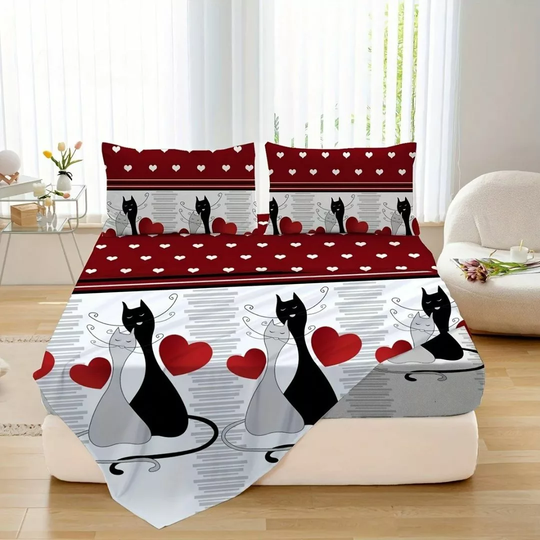 Parure de lit chats amoureux graphiques – Housse douce et stylée pour chambre cosy et romantique – Image 5