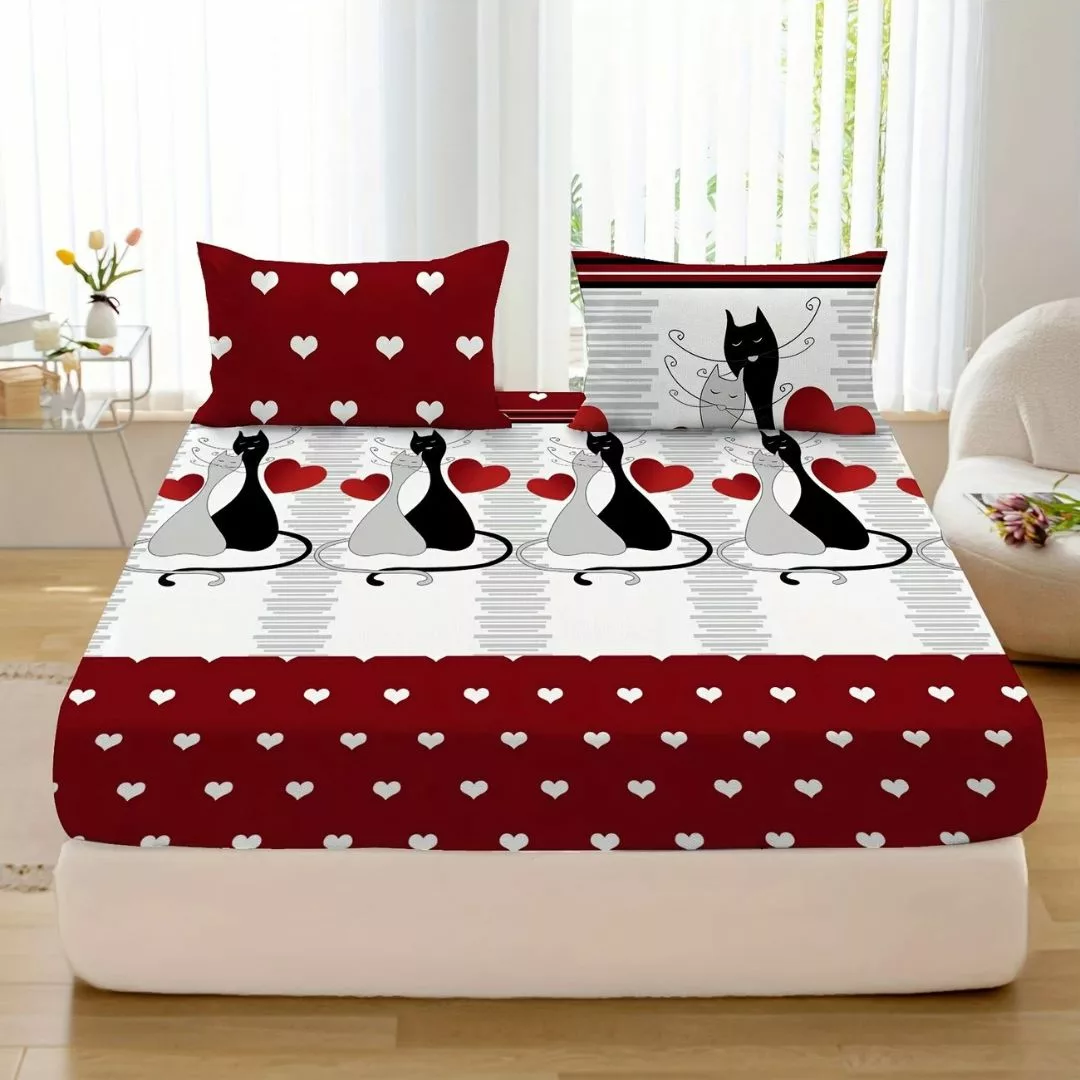 Parure de lit chats amoureux graphiques – Housse douce et stylée pour chambre cosy et romantique – Image 2