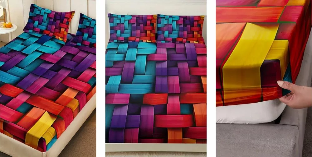 Parure de lit design tressé multicolore – Ambiance chaleureuse et déco tendance – Douceur et style assurés – Image 5